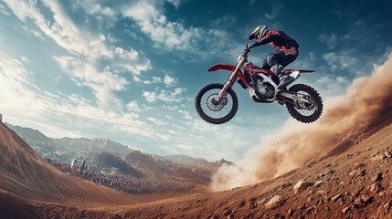 Action-packed images capturing the thrill and intensity of motocross, showcasing high-flying jumps, dirt tracks, and adrenaline-fueled competition.