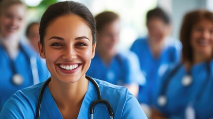 Dedicated Team of Smiling Nurses in Hospital