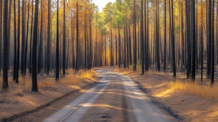 Fototapeta premium Post-Fire Pine Forest: Regrowth and Reclamation