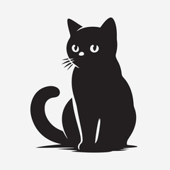 Minimalist portrayal of feline grace, featuring a sleek black cat in profile, its enigmatic gaze captivating the viewer. 