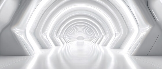 Obraz premium Futuristic White Archway Corridor with Bright Light