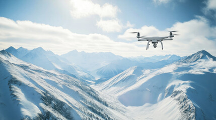 Obraz premium Drone Flying Over Serene Snowy Mountain Range