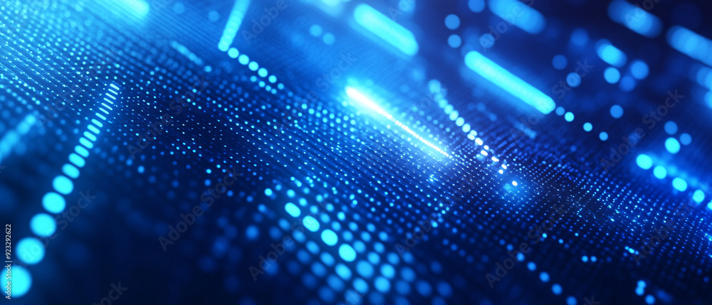 Poster abstract blue technology background with glowing lines and dots