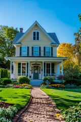 Picturesque Two-Story American House with a Lush Garden