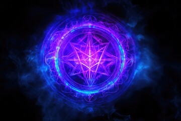 Enigmatic Enochian Circle in Ethereal Blue and Purple Glow