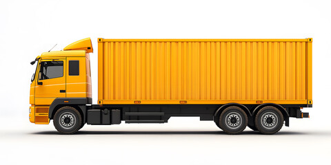 Side view yellow container truck on a white background