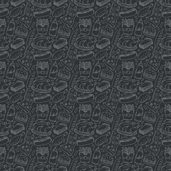 Seamless fast food pattern. fast food background. Doodle fastfood icons. Drawn food pattern