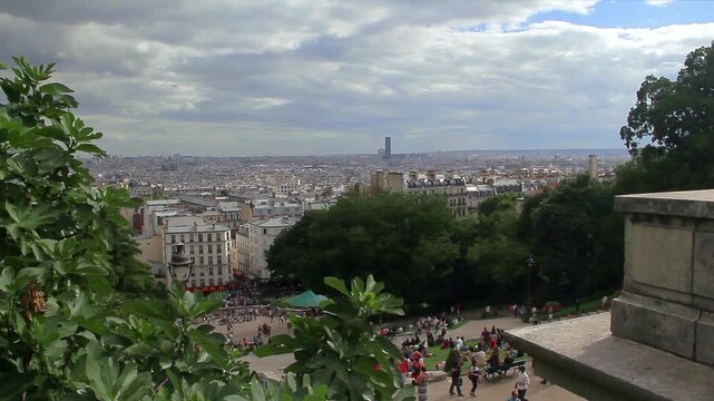 Landscape of Paris, from the steps leading to the Sacre Coeur basilica in Montmatre.