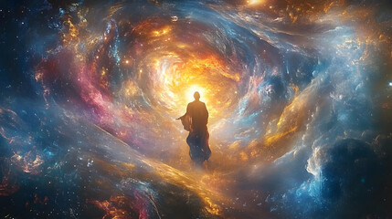 ethereal depiction of enoch ascending to heaven amidst swirling cosmic energies