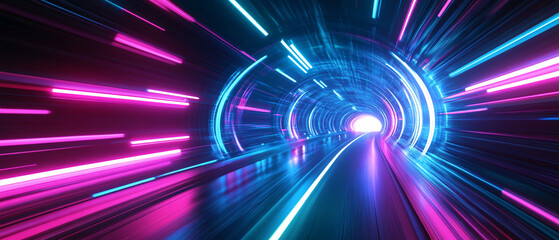 Obraz premium Abstract Neon Tunnel with Pink and Blue Lights Futuristic Technology Background, Abstract Neon Tunnel with Pink and Blue Lights Futuristic Techn