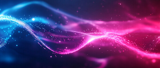 Obraz premium Abstract Pink and Blue Wave of Glowing Particles Digital Art Background, Abstract Pink and Blue Wave of Glowing Particles Digital Art Ba