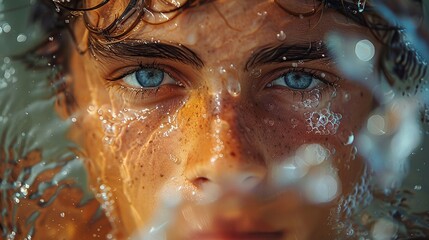 portrait of a young man in the water generative ai.