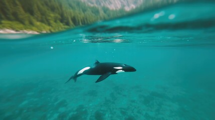 Majestic Orca Whale Near Ocean Surface