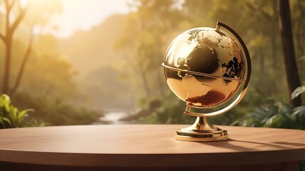 golden globe, representing care and responsibility for Earth, luxury golden earth globe map on dark background.
