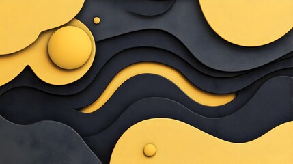 Obraz premium Striking Abstract Minimal Layout with Contrasting Black and Yellow Geometric Shapes and Curves