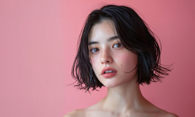 Fototapeta premium ウルフカットの若い女性 美容イメージ AI