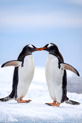 Fototapeta premium mating season for these Gentoo penguins on Booth Island, Antarctica