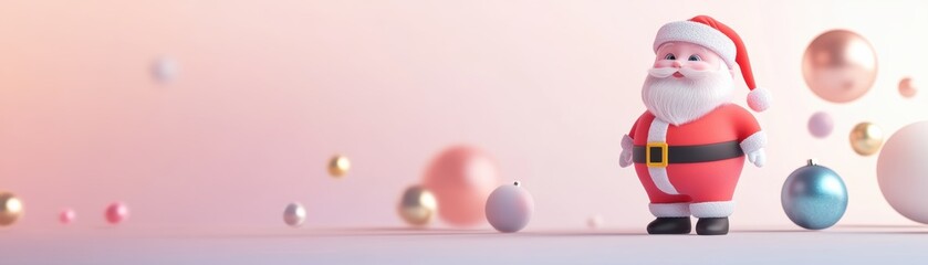 Rainbow pastel baby Santa, floating holographic glow, 3D magical atmosphere, soft background with copy space for text