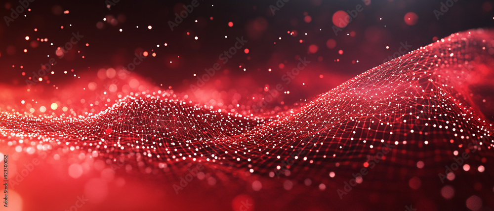 Aufkleber abstract red digital network with glowing particles background