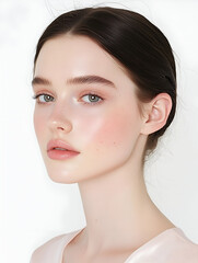 Beautiful Young Woman with Soft Makeup and Clear Complexion