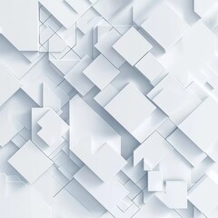 Obraz premium Minimalist Cubic Overlap, an abstract geometric design featuring overlapping white 3D squares, ideal for corporate branding, presentation backgrounds, and modern design projects.