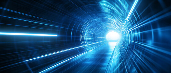Futuristic Blue Neon Tunnel with Glowing Lines  Abstract Technology Background, Futuristic Blue Neon Tunnel with Glowing Lines  Abstract Technol