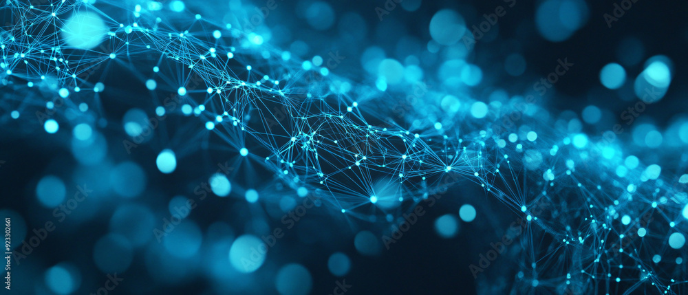 Aufkleber abstract blue network background with glowing points and lines