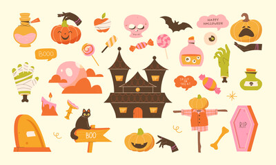 Halloween retro set. Happy Halloween