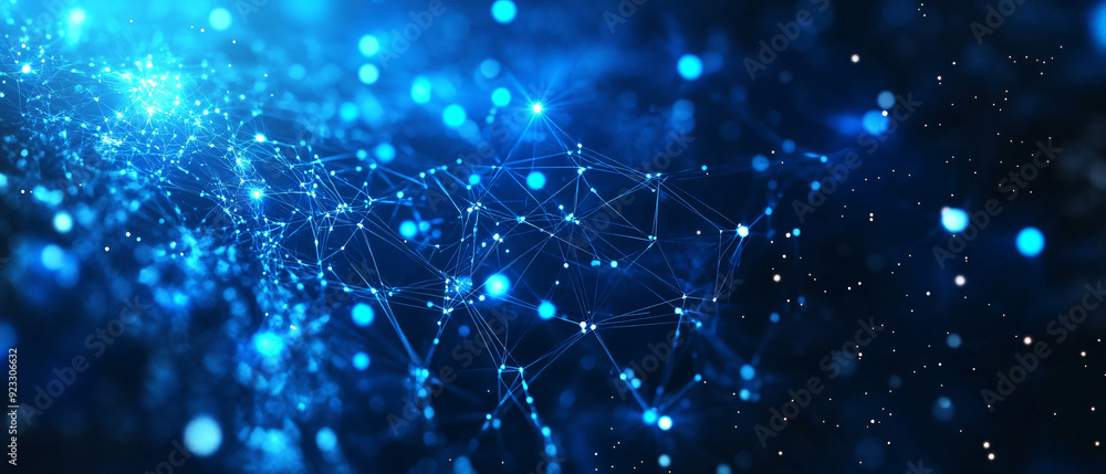 Poster abstract blue network pattern with glowing lights and lines