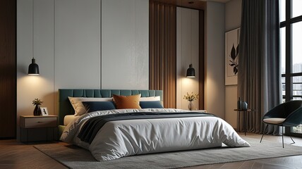Modern Interior With Bright Wall, Living room, Bed room, kitchen, House Plants