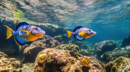Fototapeta premium Two Colorful Fish Swimming in the Ocean