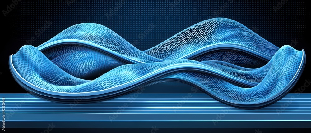 Poster abstract blue wave design with smooth curves and dynamic motion, ideal for technology, backgrounds, 
