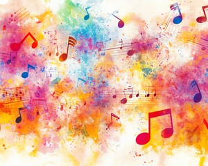 Vibrant watercolor music notes on a colorful background, perfect for artistic designs, music projects, and creative inspiration.