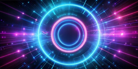 Obraz premium Dark tech abstract background with neon glow. Cyber circle laser figure on abstract background. Dark abstract futuristic background.
