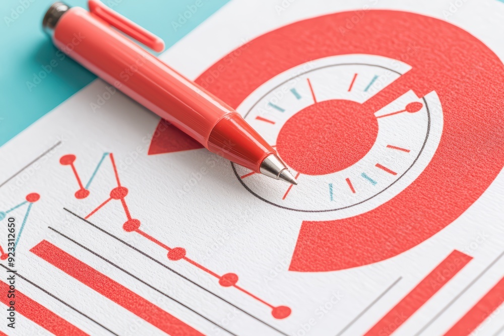 Aufkleber close-up of a pen on colorful business graphs, showcasing trends and analysis for effective data vis