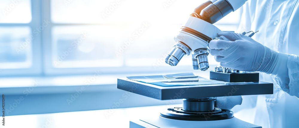 Aufkleber close-up of a scientist using a microscope in a modern laboratory, illustrating research and scienti