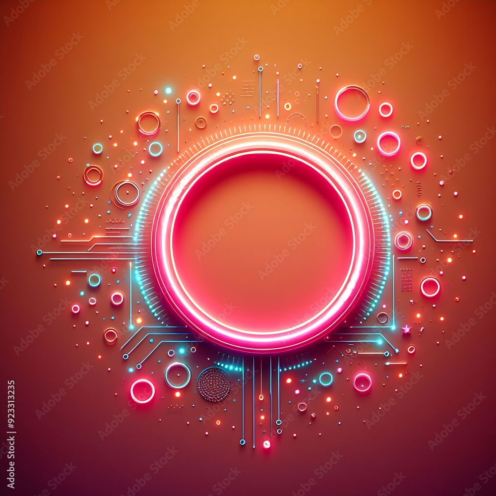 Poster a colorful, abstract design with a red circle in the center. the design is made up of many small cir