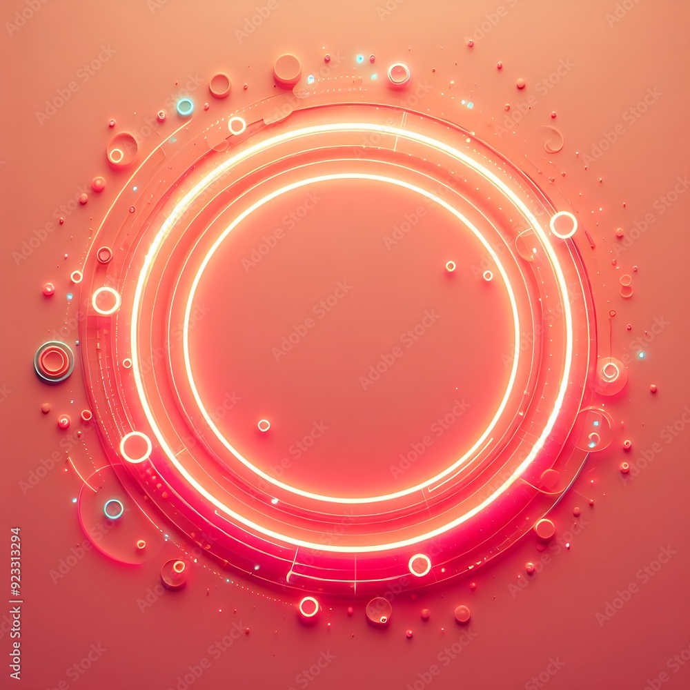 Poster a red circle with many small circles inside it. the circle is surrounded by a bright orange backgrou