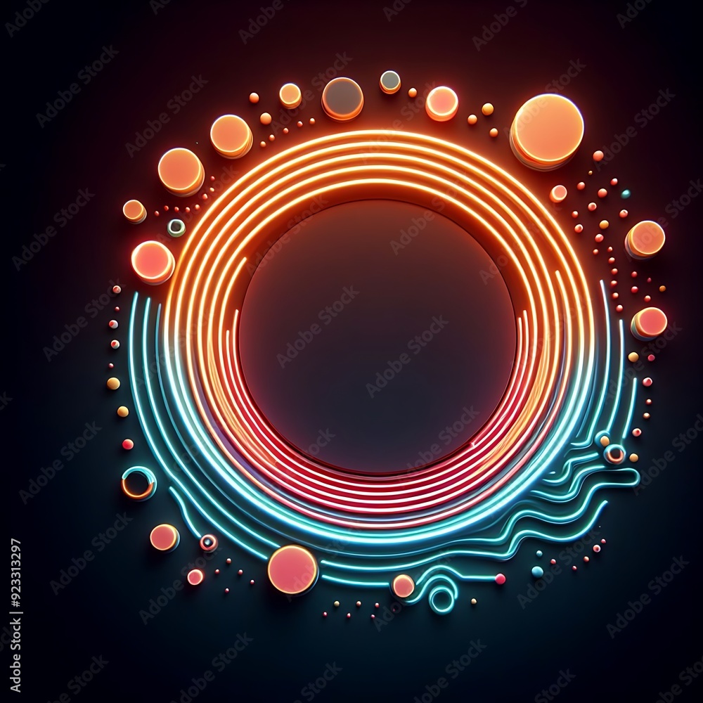 Poster a colorful, neon-lit circle with a black background. the circle is filled with a variety of differen