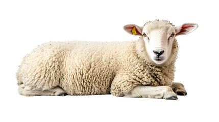 Fototapeta premium Peaceful Sheep Resting on Plain White Background transparent png with High Detail