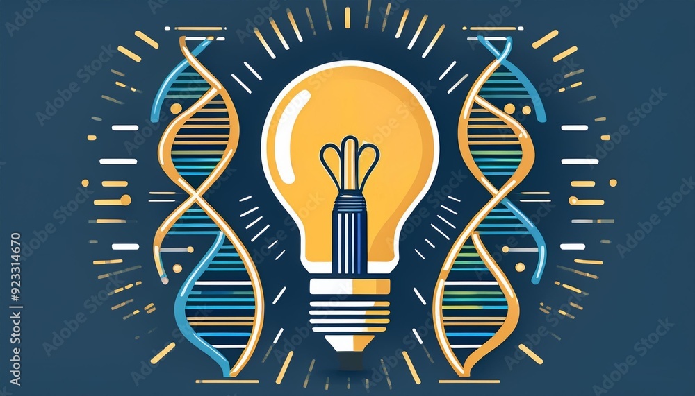 Poster light bulb concept illustrating the intersection of creativity and genetic science with dna strands 