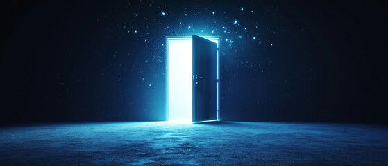 Open Doorway to Hope and Mystery   Blue Glowing Light  3D Render