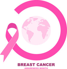 Breast cancer awareness. Pink ribbon curve in circle shape. Breast cancer awareness month concept vector illustration. Vector, designer illustration.