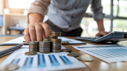 The coins on office desk