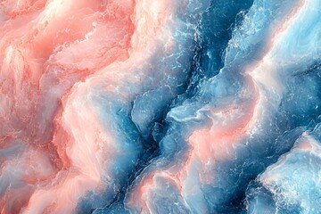 Fototapeta premium Abstract fluid art with swirling blue and coral colors creating mesmerizing patterns suitable for modern interior design wallpaper or creative backgrounds elegant marble-like texture in pastel hues