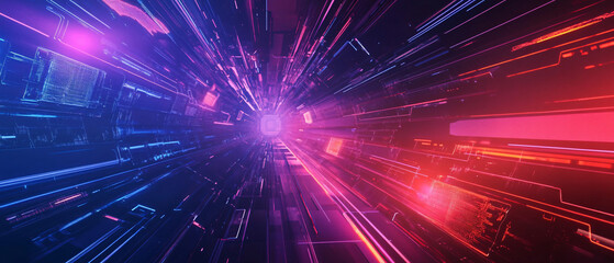 Fototapeta premium Abstract Neon Lights Tunnel Futuristic Technology Background