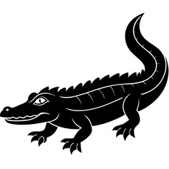 Black and white  silhouette Alligator vector.