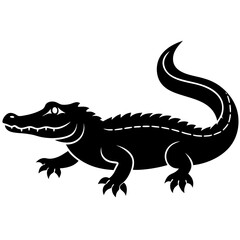 Black and white  silhouette Alligator vector.