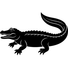 Black and white  silhouette Alligator vector.