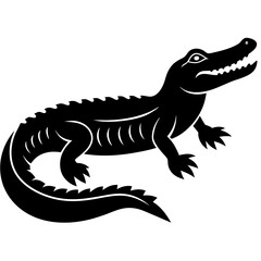 Black and white  silhouette Alligator vector.